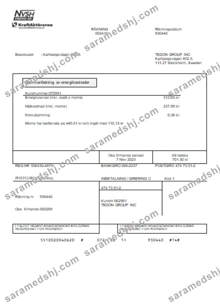 NVSH Energi utility business bill,  SCR